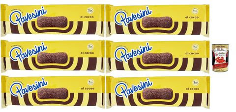 Pavesi Pavesini al Cacao, Biscotto Leggero per Colazione o Merenda, Light Biscuit with Cocoa for Breakfast or Snack, Biscuits Cookies, 6 x 200 g + Italian Gourmet Polpa 400 g
