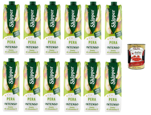 Zuegg Skipper Intenso Succo Pera Fruit Juice with Pear Flavour Alcohol-Free Drink Made from Natural Ingredients 12 x 1000 ml + Italian Gourmet Polpa 400g