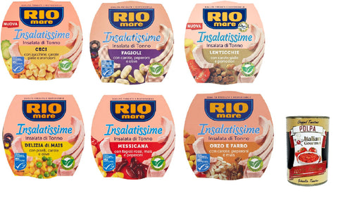 Rio Mare Insalatissime Tuna Salad Test Pack Ready Meals 6 x 160 g + Italian Gourmet Polpa 400 g