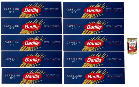 Barilla Capellini No. 1 Pasta - 10 x 500 g (5 kg) | Extra Fine Spaghetti, al Dente in Approx. 3 Mins, 100% Durum Wheat Semolina - Ideal for Light Sauces & Soups + Italian Gourmet Polpa