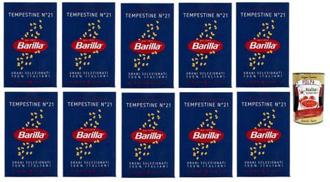 10 x Barilla Tempestine n° 21, pasta 100% Italian pasta made from durum wheat semolina 500 g pack + Italian Gourmet Polpa di Pomodoro 400 g tin