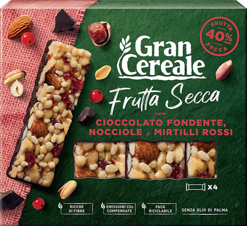 Gran Cereale, Snack Barrette di Frutta Secca Nut Bar with Dark Chocolate, Hazelnuts and Cranberries, 120 g, Pack of 3