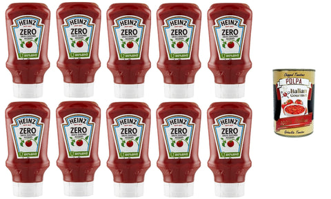 Heinz Salsa Tomato Ketchup Zero without Salt and Added Sugar, 10 x 425 g + Italian Gourmet Polpa 400 g