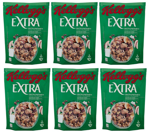6 x Kellogg's Extra Frutta e Frutta Secca Crispy Oatmeal with Dehydrated Fruits 375 g Pack