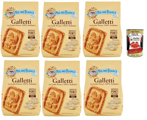 Mulino Bianco Biscotti Galletti 6 x 350 g Italy Biscuits Cookies Cake, Breakfast Biscuits, Biscuits with Fresh Milk, 100% Italian + Italian Gourmet Polpa 400 g