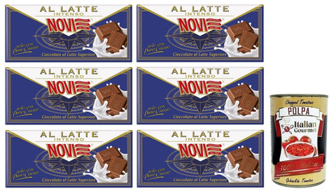6 x Novi Cioccolato al Latte Intenso Bar Intensive Milk Chocolate, High-Quality Milk Chocolate 100 g + Italian Gourmet Polpa di Pomodoro 400 g Tin