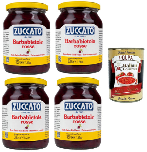 Zuccato Barbabietole Beetroot in Sweet Sour Marinade with Wine Vinegar - Flavoured, 4 x 330 g Glass - Italian Specialty + Italian Gourmet Polpa