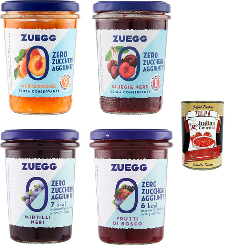 Zuegg Zero Zuccheri Jam Sugar Free Test Pack 4x 220g + Italian Gourmet Polpa 400g