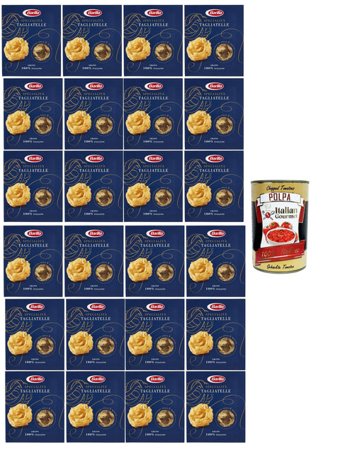 Barilla Tagliatelle Specialità 24 x 500 g - Wide Ribbon Noodles Made from 100% Italian Durum Wheat Semolina, al Dente in 5 Minutes, Gastro and Family Supply + Italian Gourmet Polpa