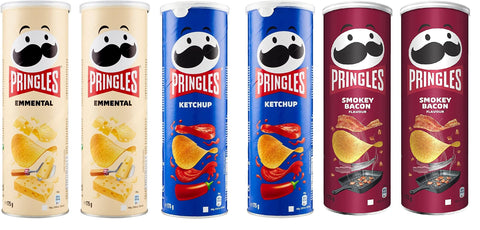 Pringles Test Pack 2x Ketchup + 2x Pringles Emmenthal Emmental 175g 2x Smokey Bacon 175g in a Practical Tin Crisp Chip + Italian Gourmet Polpa 400g