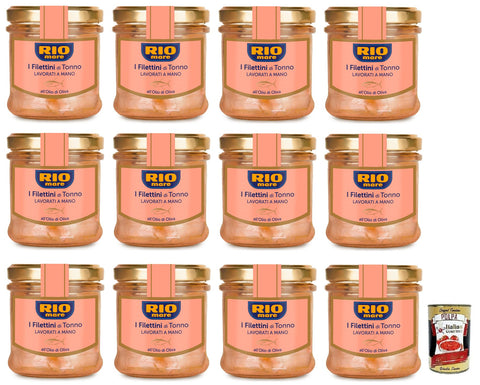 12 x Rio Mare Filettini di Tonno all'Olio di Oliva, Tuna Fillets in Olive Oil, Glass with 130 g + Italian Gourmet Polpa di Pomodoro 400 g Tin