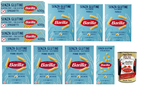 Barilla Pasta Noodles Gluten Free Test Pack of Delicious Corn and Rice - Perfect for People with Celiac Disease or Gluten Intolerance 10 x 400 g + Italian Gourmet Polpa 400 g
