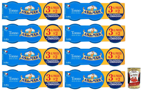 24 x AS do MAR Tonno all'Olio di Oliva, tuna in olive oil, ideal for any recipe, 80 g glass + Italian Gourmet Polpa di Pomodoro 400 g tin
