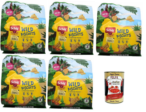 Schar Biscotti wild biscuits senza glutine e senza lattosio, gluten-free and lactose-free biscuits, gluten free e lactose free biscuits, 5 x 155 + Italian gourmet polpa 400 g
