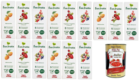 Rigoni di Asiago Test Pack Fior di Frutta Confettura di Albicocche, Fragoline e Frutti di Bosco Apricots, Strawberry and Wild Berry Jam 5 Single Doses 15 x 100 g + Italian Gourmet Polpa di Pomodoro