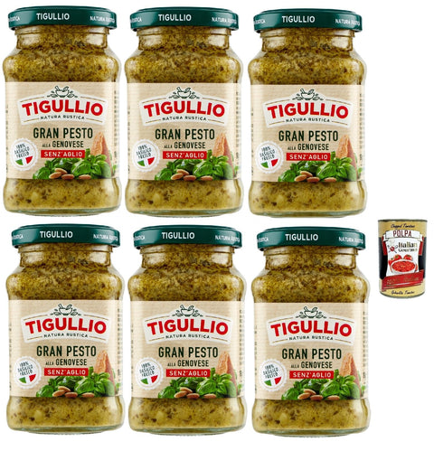 Star Tigullio GranPesto alla Genovese Senz'aglio with 100% Fresh Basil, Garlic Free, Gluten Free, 6 x 190 g + Italian Gourmet Polpa 400 g