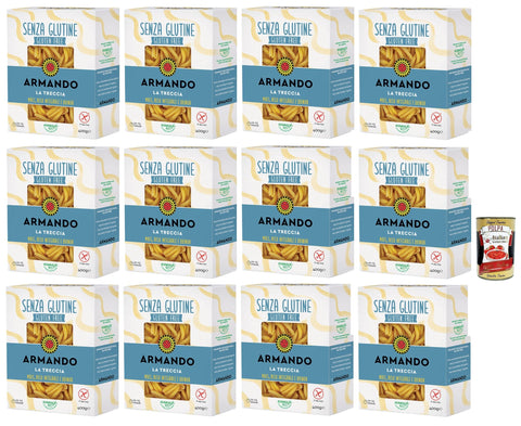 Armando, La treccia senza glutine, gluten-free pasta with multi-cereals with corn, whole rice and quinoa - Treccie, Casarecce gluten free, 12 x 400 g + Italian gourmet polpa 400 g