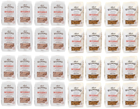 Rummo Wholemeal Pasta Test Pack of 16 Penne Rigate + 16 x Fusilli Italian Pasta (32 x 500 g)