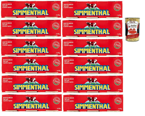 SIMMENTHAL Carne in Scatola, Beef in Aspic 12x (3x 90g) 100% Italian Meat Aspic Meat + Italian Gourmet Polpa 400g