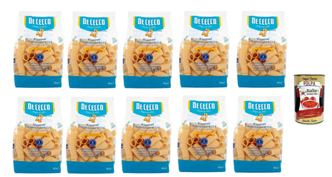 De Cecco Le Specialità Rigatoni Napoletani N°124, 100% Italian Pasta Noodles 10 x 500 g + Italian Gourmet Polpa 400 g