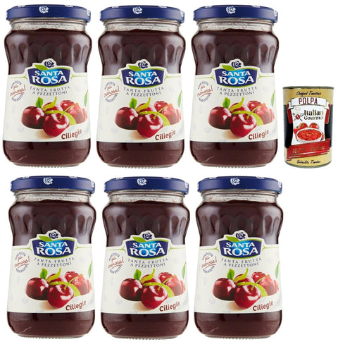 Santa Rosa, Confettura di Ciliegie, Cherry Jam, Cherries Jam, Ideal for Desserts and Cakes, 6 x 350 g + Italian Gourmet Polpa 400 g