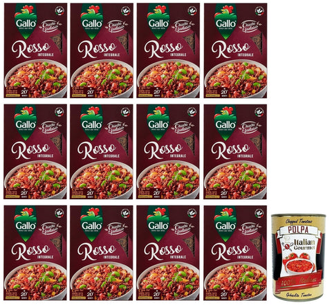 12 x Riso Gallo Riso Rosso Integrale, Whole Grain Red Rice, 100% Italian Rice, Ideal as a Side Dish or for Making Salads, 500 g Pack + Italian Gourmet Polpa di Pomodoro 400 g Tin