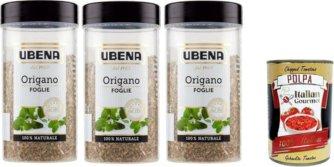 Ubena Origano in Foglie Oregano Leaves, 100% Natural, 3 x 22 g + Italian Gourmet Polpa 400 g
