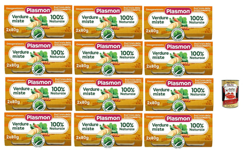Plasmon Verdure Mist, 12 x (2 x 80 g), with Selected Ingredients, 100% Natural, No Starches and Salt Added + Italian Gourmet Polpa 400 g