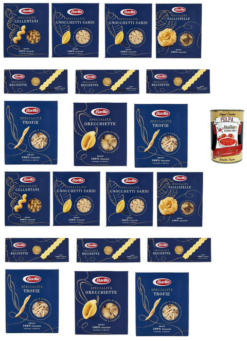 Barilla Specialità Mix 20 x 500 g - Cellentani Gnocchetti Sardi Tagliatelle Reginette Trofie Orecchiette 10 kg Storage Pack from Italy, Boil-Resistant al Dente + Italian Gourmet Polpa