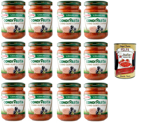 Berni Condipasta Tonno, Olive e Capperi Tuna, Olives and Capers Preserved Spice for First Courses and Bruschetta 12 x 130 g + Italian Gourmet Polpa 400 g