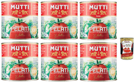 Mutti Professional Sugo Pelati Mediterranean Peeled Tomatoes, Medeterrian Style Peeled Tomatoes 6 x 2.5 kg + Italian Gourmet Polpa 400 g