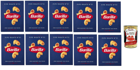 10x Pasta Barilla Pipe Rigate No. 91, 100% Italian Pasta, 500 g Pack + Italian Gourmet Polpa 400 g
