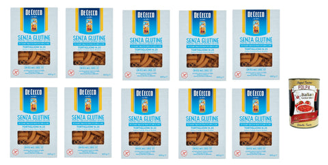 De Cecco Tortiglioni Senza Glutine No. 23, Gluten Free, 100% Italian Pasta Noodles, Gluten Free, 10 x 400 g + Italian Gourmet Polpa 400 g