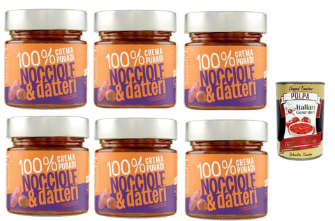 Eurocompany, Crema Spalmabile 100% Crema Pura Di Nocciole & Datteri, Spread Cream 100% Hazelnuts and Data, Only Two Ingredients, 6 x 175 g + Italian Gourmet Polpa 400 g
