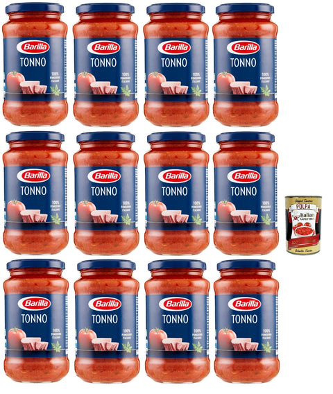 Barilla Sugo Pronto al Tonno all' Olio di Oliva e Pomodoro Italiano, Ready Tuna Sauce with Olive Oil and Italian Tomatoes, 12 x 400 g + Italian Gourmet Polpa 400 g