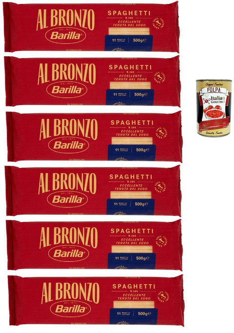 Barilla Al Bronzo Spaghetti N.305 6 x 500 g - 3 kg Storage Pack, Extra Rough Bronze Texture for Maximum Sauce Content, al Dente in 11 Minutes, 100% Durum Wheat Semolina - From Italy + Italian Gourmet