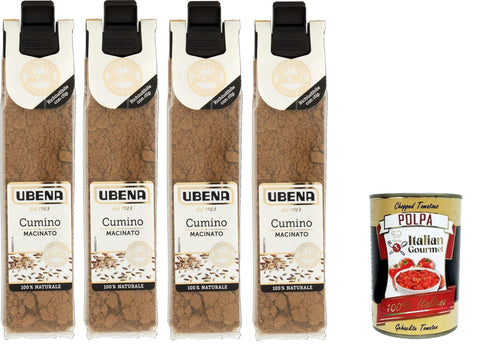 Ubena, Cumino Macinato, Ground Cumin, Spice for Oriental Dishes, Meat and Vegetables, Warm and Sweet Flavour, 4 x 25 g Bag in Clip Format + Italian Gourmet Polpa 400 g