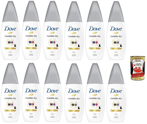 Dove Deodorant Vapo Invisible Dry with Moisturising Cream, Deodorant No Gas 24h - Deodorant 12 x 75 ml + Italian Gourmet Polpa 400 g