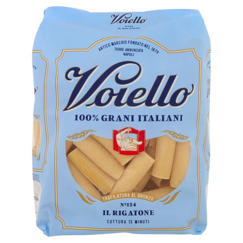 Voiello Pasta Rigatoni No. 124, Short Pasta of 100% Italian Golden Wheat Semolina, Bronze Drawn Pasta, Rough and Tenacious, 500 g