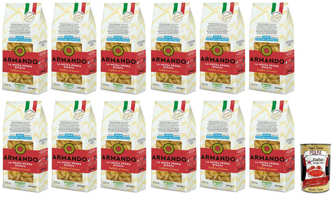 12 x Armando La Mezza Penna Rigata, Bronze-Drawn Noodles, 100% Italian Pasta, 500 g + Italian Gourmet Polpa di Pomodoro 400 g Tin
