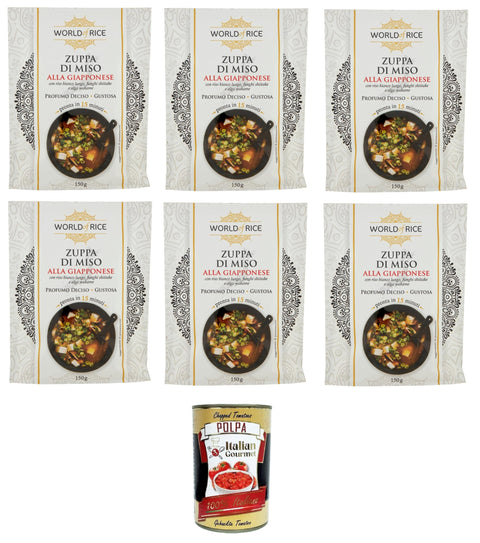 World of Rice Zuppa di Miso alla Giapponese, Japanese Miso Soup, 6 x 150 g + Italian Gourmet Polpa 400 g