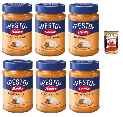 Barilla Pesto Ricotta e Noci - Creamy Pesto with Ricotta & Walnuts, 6 x 190 g Family Supply - No Preservatives - Ideal with Pasta & Bruschetta + Italian Gourmet Polpa