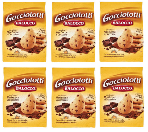 6 x Balocco Gocciolotti Biscotti with Gocce di cioccolato Biscuits with Chocolate Chips Biscuits Cookies 100% Italian Biscuits 350 g