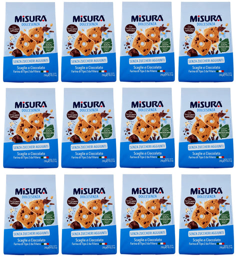 12 x Misura Dolcesenza Biscotti con Scaglie di Cioccolato Biscuits with Chocolate Chips No Added Sugar Pack of 290 g + Italian Gourmet Polpa di Pomodoro 400 g Tin