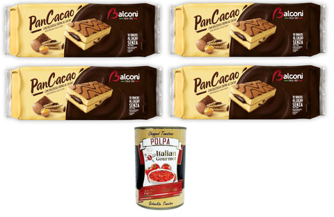 Balconi Pancacao, Morbido Pan di Spagna e Dolce Crema al Cacao Pancacoa, Soft Sponge Cake and Sweet Cocoa Cream 4 x 280 g + Italian Gourmet Polpa 400 g