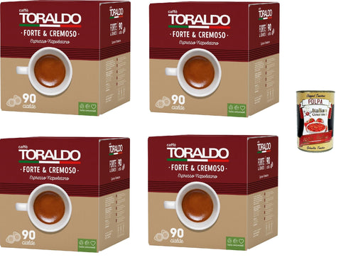 Caffè Toraldo Forte & Cremoso – Espresso Napoletano, 4×90 E.S.E. 44 mm Cialde (360), Dark Roast, Compostable, Intense & Creamy – Made in Italy + Italian Gourmet Polpa