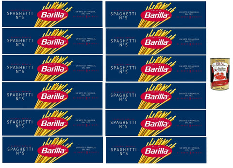 Barilla Spaghetti N.5 – 12 × 500 g Durum Wheat Pasta, Classic Bite & Strong Sauce Adhesion, al Dente in 9 Minutes, Made in Italy + Italian Gourmet Polpa