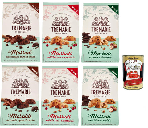 Tre marie biscotti, i morbidi test package, chocolate and cocoa bean biscuits biscuits 6 x 300 g + Italian gourmet polpa 400 g
