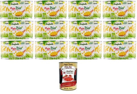 Bonduelle Mais Cotto al Vapore Steamed Corn 12 x 300 g (2 x 150 g) + Italian Gourmet Polpa 400 g