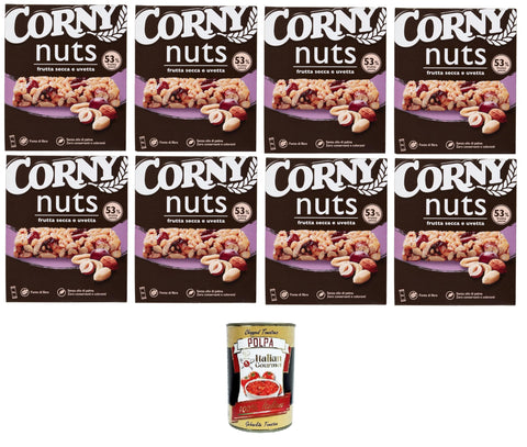 Corny Nuts Cereal Bar, Dried Fruit and Raisins, No Palm Oil, No Preservatives, No Dyes, 8 x 96 g + Italian Gourmet Polpa 400 g